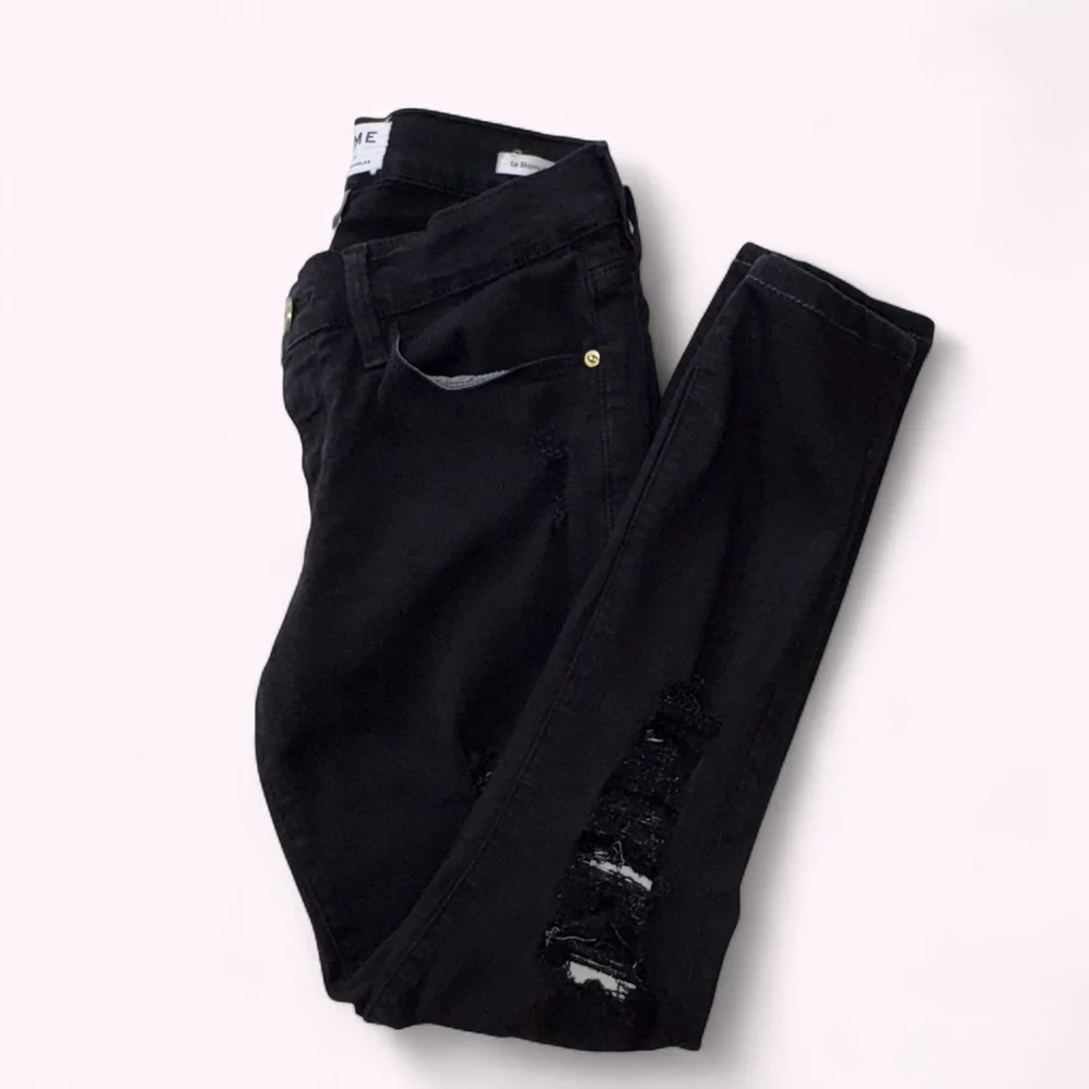 FRAME Denim Le Skinny de Jeanne Black Distressed Jeans Size 25